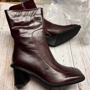 Women's Classic Leather Ankle Boots with Red Piping